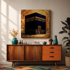 Kaaba Wall Art Golden Mosque Framed Canvas Masjid al Haram Mecca Islamic Home Decor