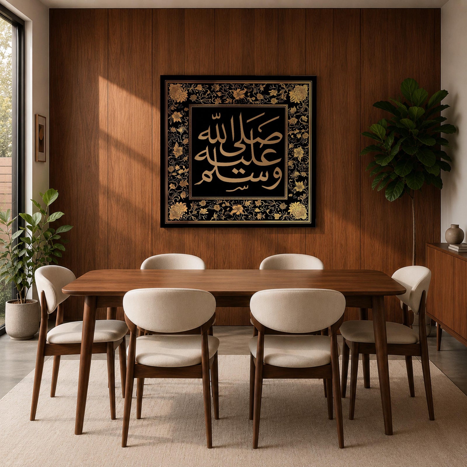 Salawat Wall Art Floral Arabesque Framed Canvas Arabic Calligraphy Islamic Muslim Home Decor