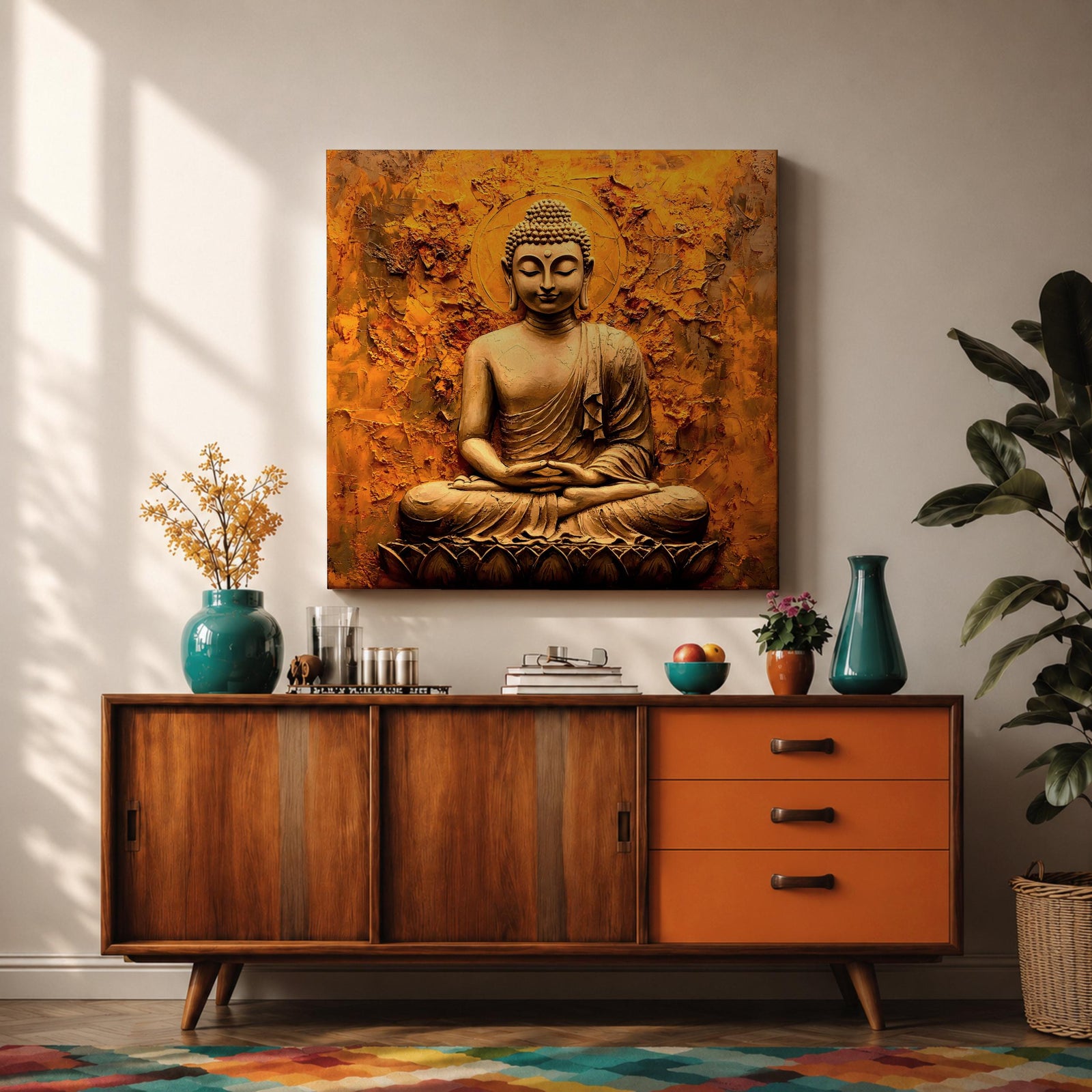 Buddha Wall Art Shakyamuni Framed Canvas Meditation Zen Buddhist Rustic Home Decor