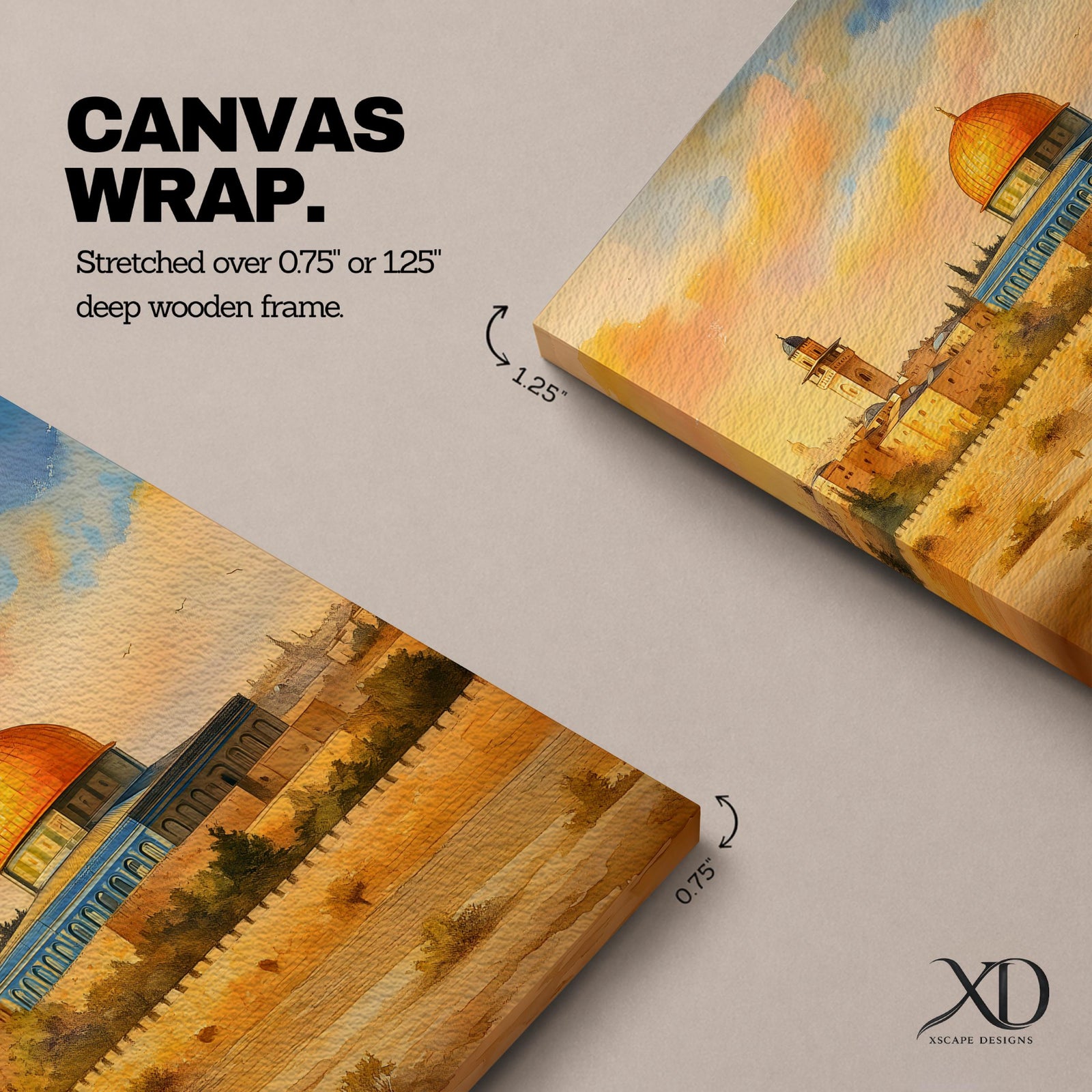 Masjid Al Aqsa Wall Art Golden Mosque Framed Canvas Qubbat Sakhra Vintage Islamic Decor