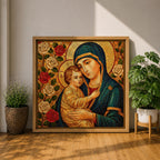 Virgin Mary Wall Art Madonna and Child Framed Canvas Mosaic Catholic Home Decor