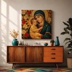 Virgin Mary Wall Art Madonna and Child Framed Canvas Mosaic Catholic Home Decor