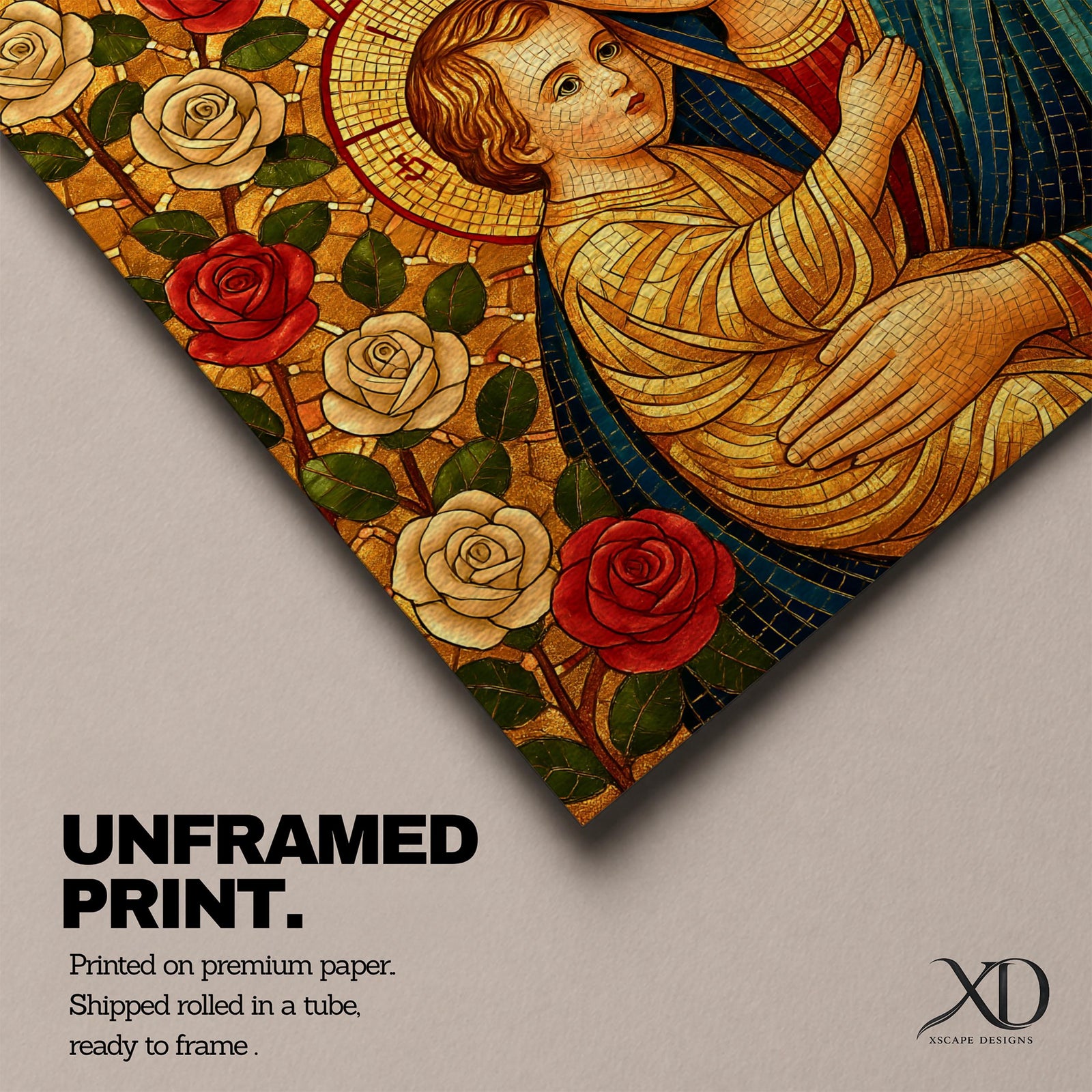 Virgin Mary Wall Art Madonna and Child Framed Canvas Mosaic Catholic Home Decor