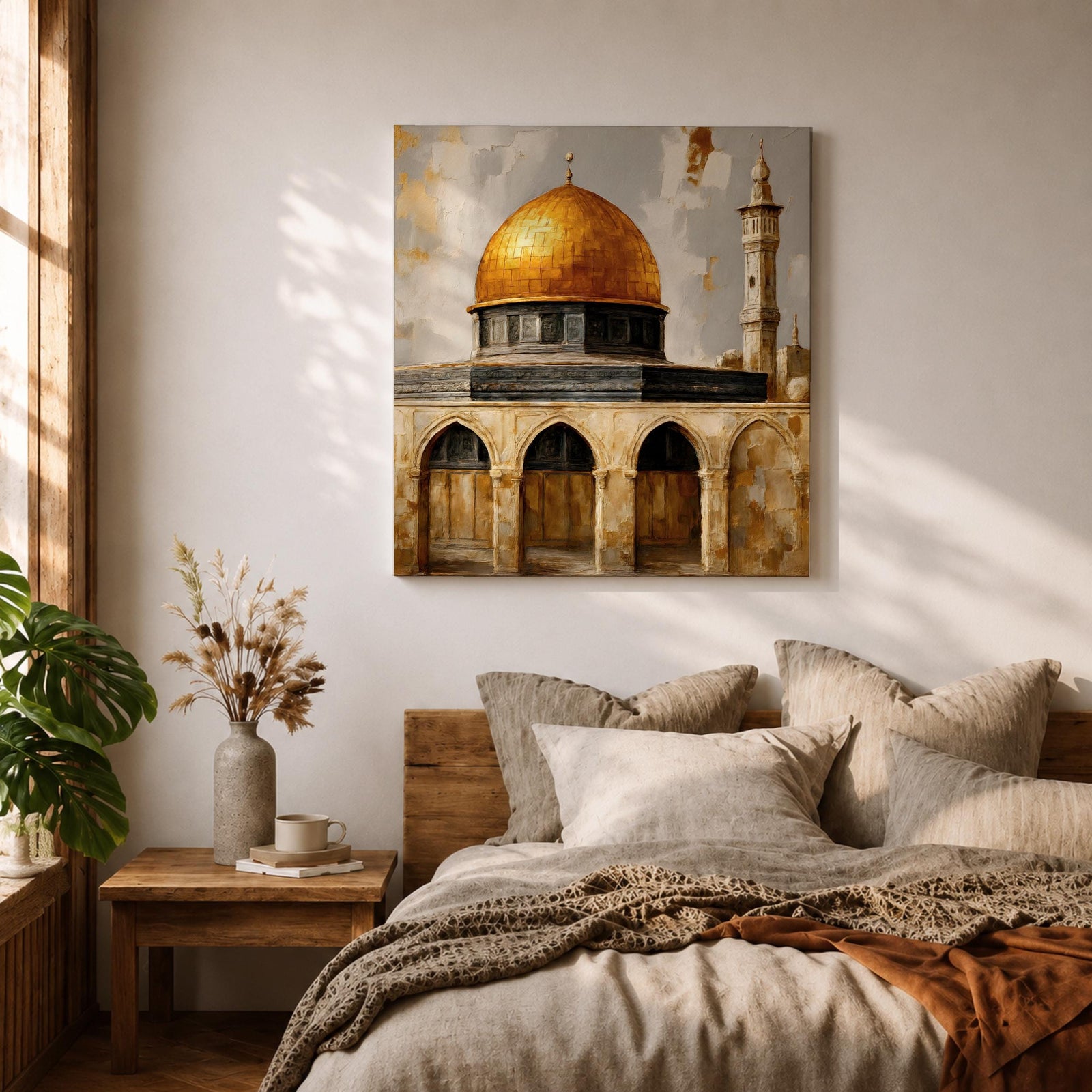 Masjid Al Aqsa Wall Art Golden Mosque Framed Canvas Qubbat Sakhra Islamic Home Decor