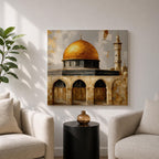 Masjid Al Aqsa Wall Art Golden Mosque Framed Canvas Qubbat Sakhra Islamic Home Decor