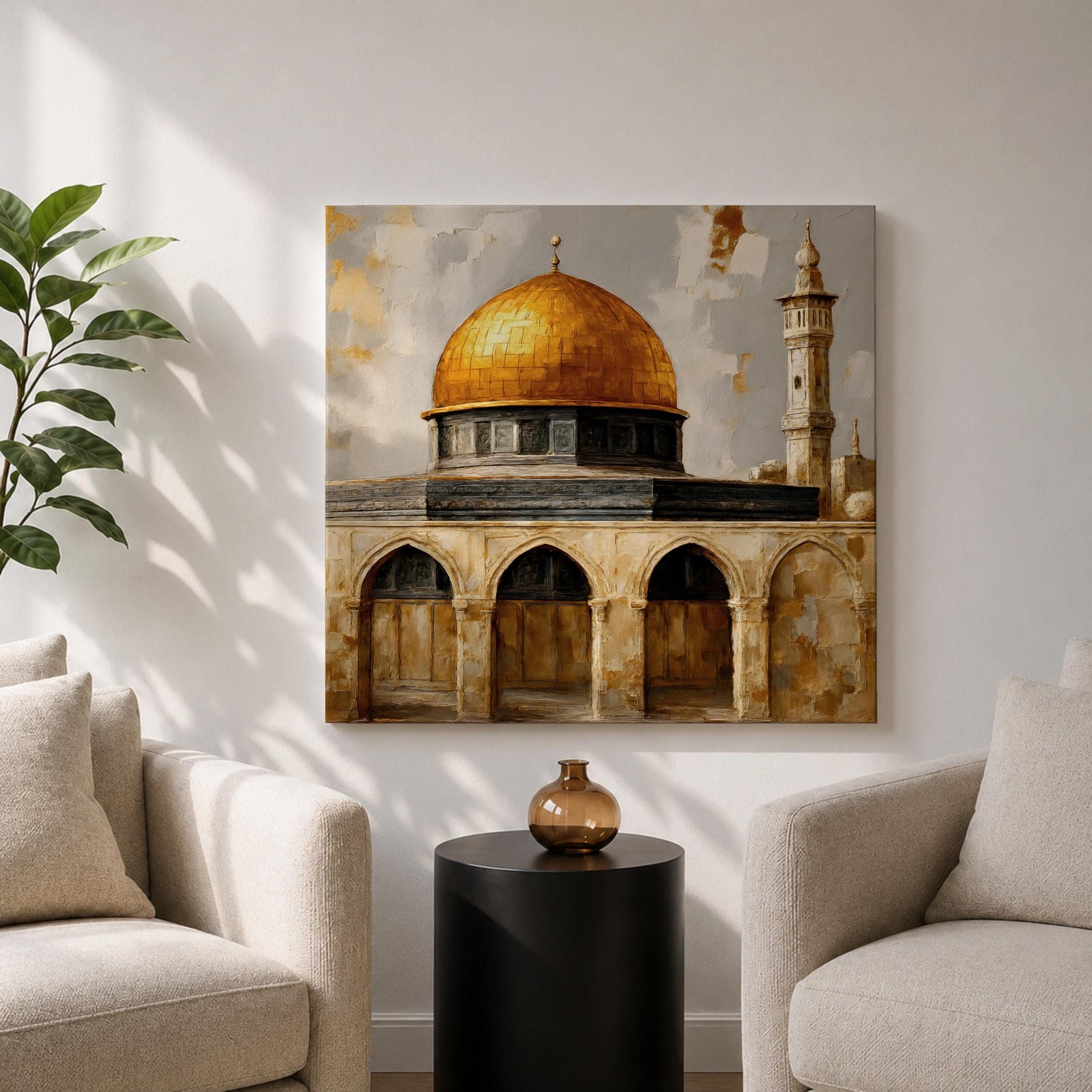 Masjid Al Aqsa Wall Art Golden Mosque Framed Canvas Qubbat Sakhra Islamic Home Decor