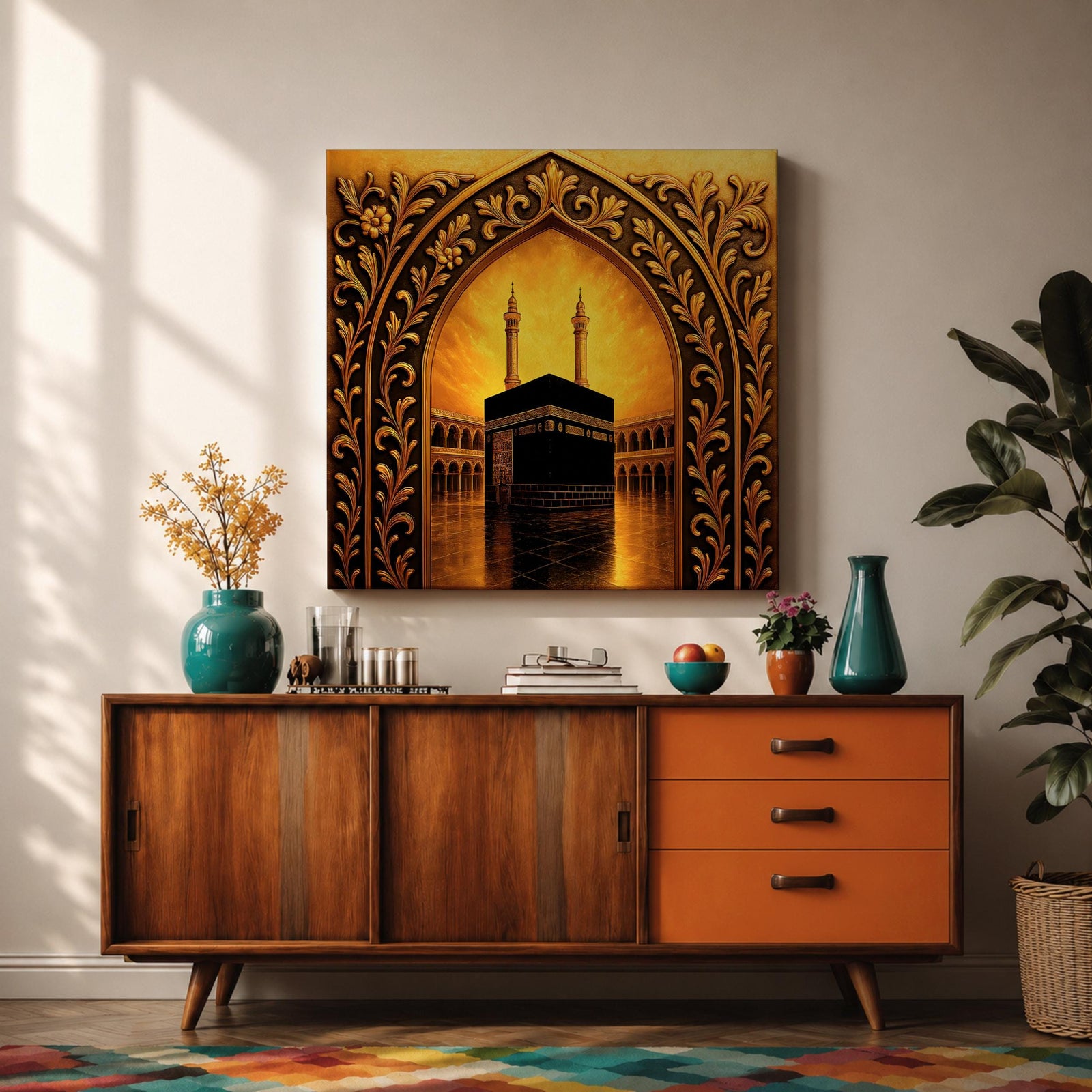 Kaaba Wall Art Arch View Framed Canvas Masjid al Haram Islamic Mecca Home Decor