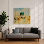 Prophets Mosque Wall Art Green Dome Framed Canvas Masjid Nabawi Islamic Muslim Home Decor