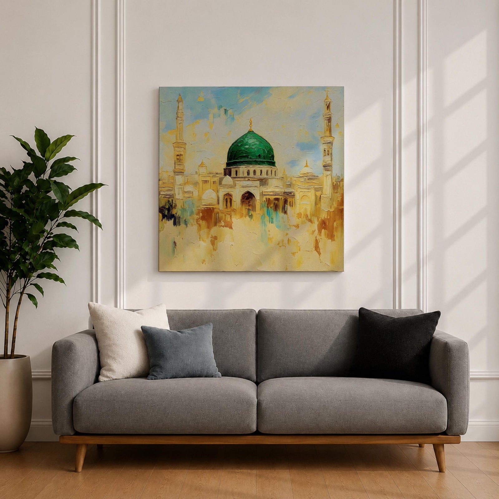 Prophets Mosque Wall Art Green Dome Framed Canvas Masjid Nabawi Islamic Muslim Home Decor
