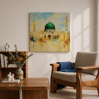 Prophets Mosque Wall Art Green Dome Framed Canvas Masjid Nabawi Islamic Muslim Home Decor