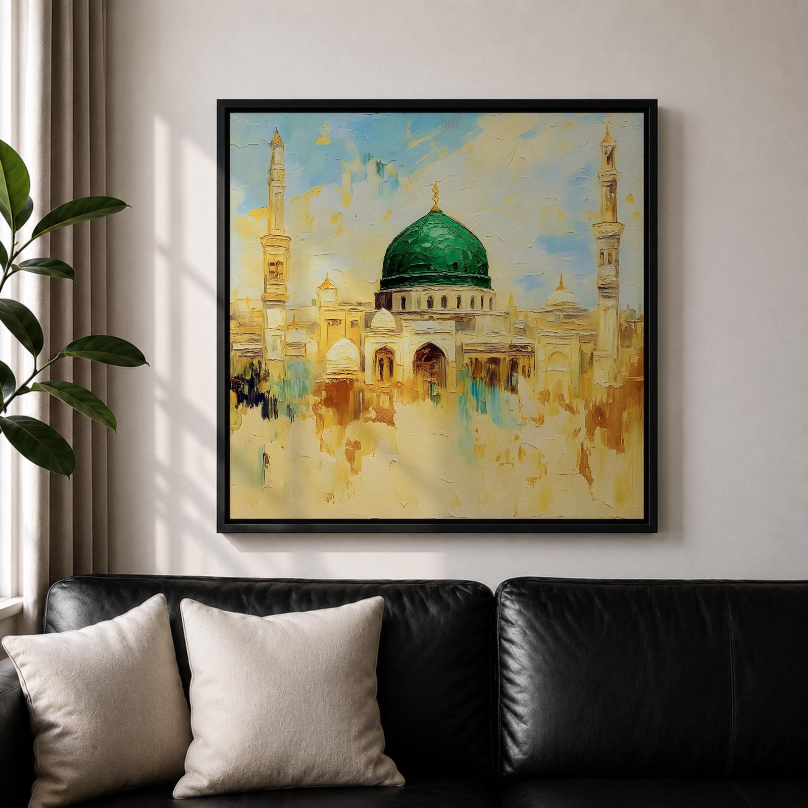 Prophets Mosque Wall Art Green Dome Framed Canvas Masjid Nabawi Islamic Muslim Home Decor