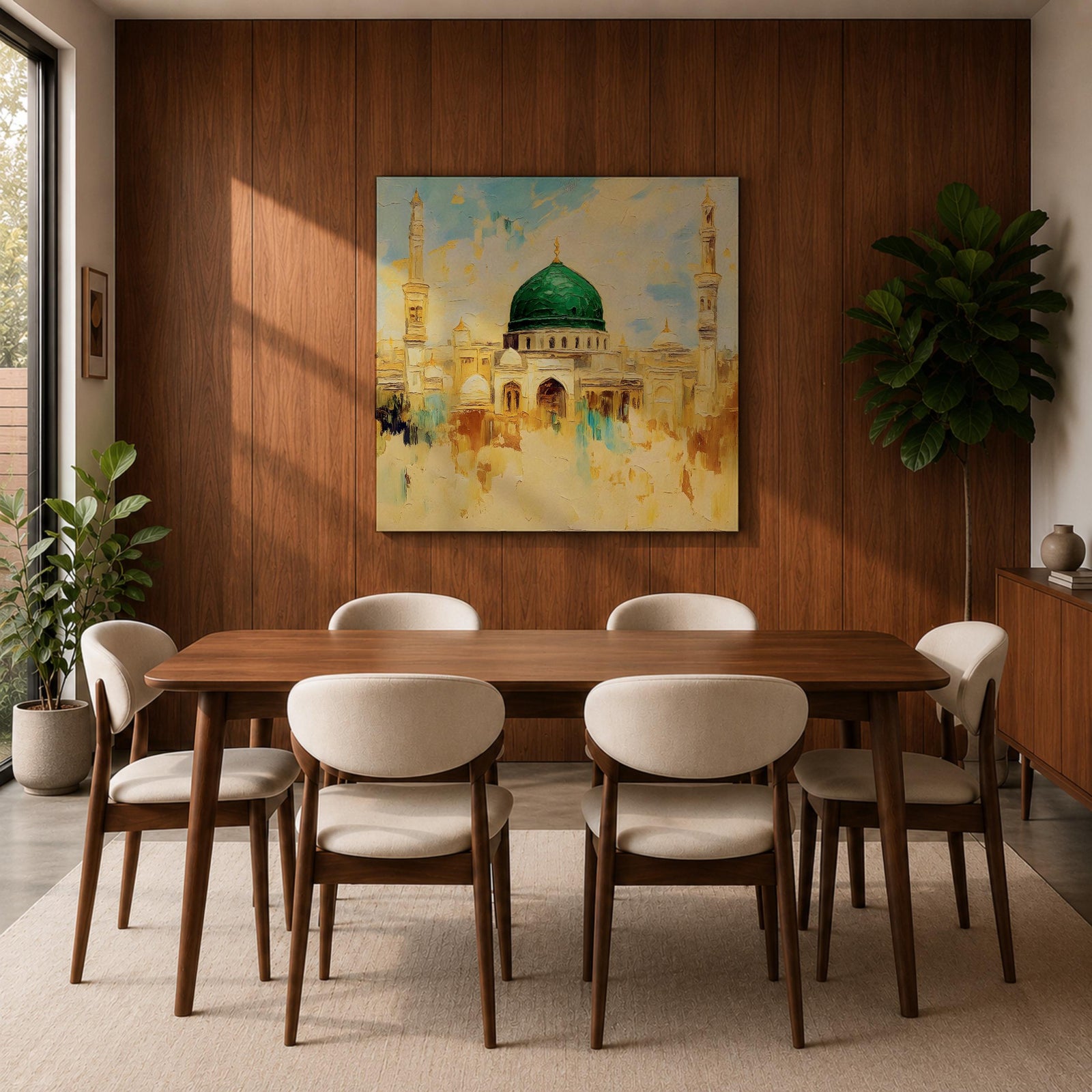 Prophets Mosque Wall Art Green Dome Framed Canvas Masjid Nabawi Islamic Muslim Home Decor