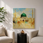 Prophets Mosque Wall Art Green Dome Framed Canvas Masjid Nabawi Islamic Muslim Home Decor