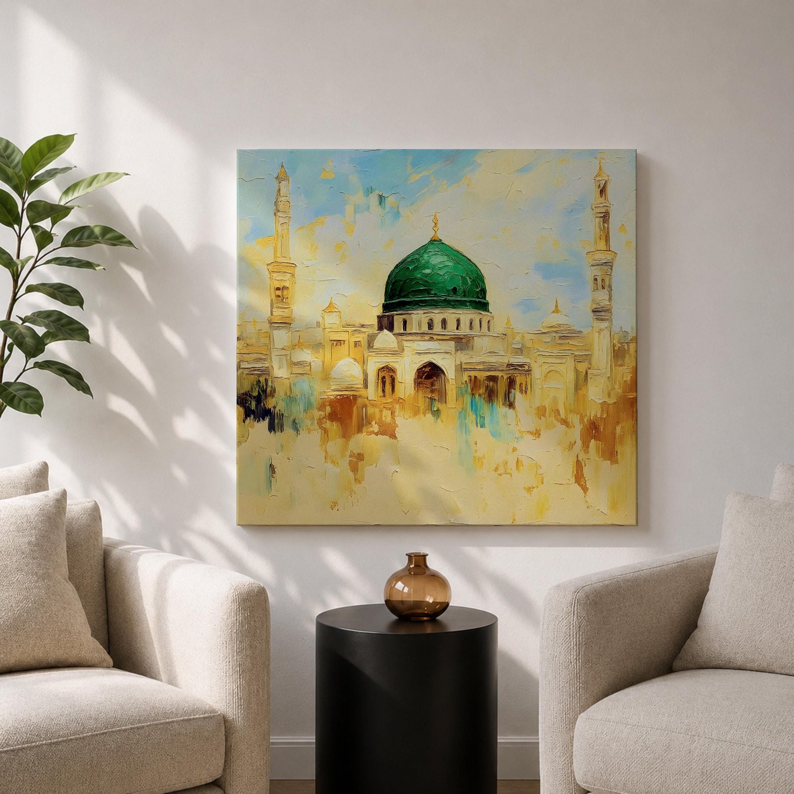 Prophets Mosque Wall Art Green Dome Framed Canvas Masjid Nabawi Islamic Muslim Home Decor