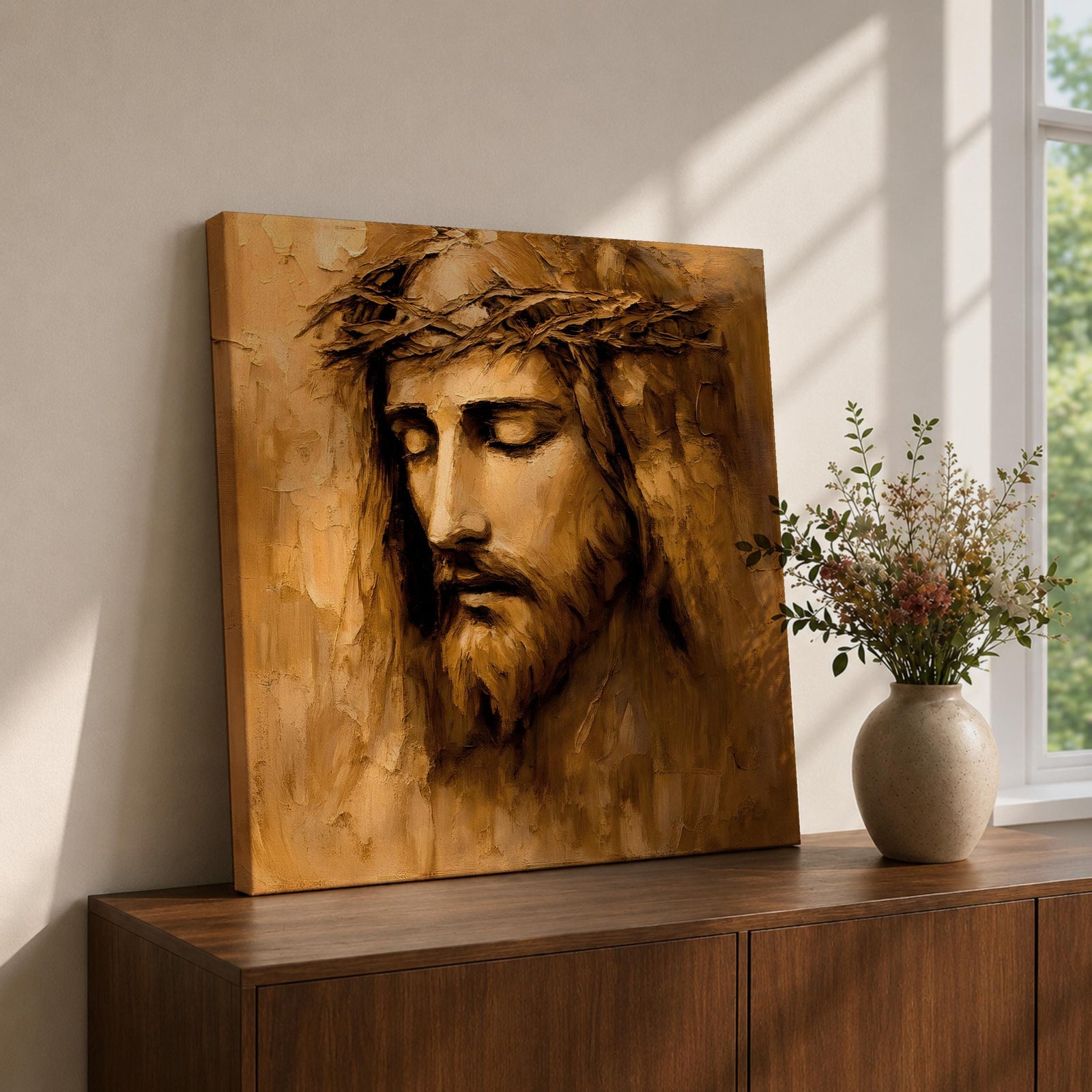 Jesus Christ Wall Art Holy Redeemer Framed Canvas Impasto Christian Home Decor