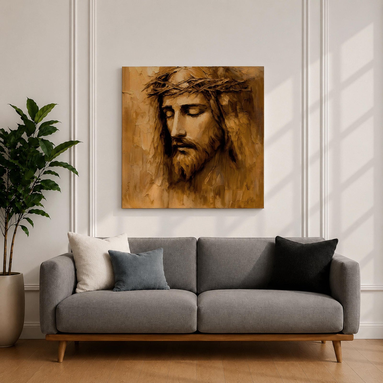 Jesus Christ Wall Art Holy Redeemer Framed Canvas Impasto Christian Home Decor