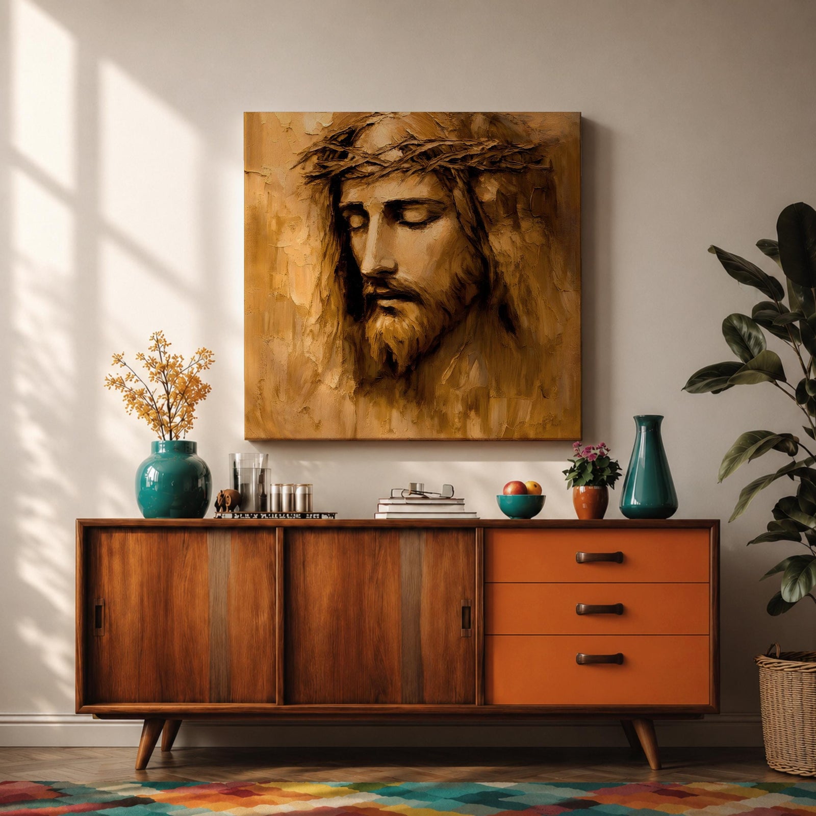 Jesus Christ Wall Art Holy Redeemer Framed Canvas Impasto Christian Home Decor