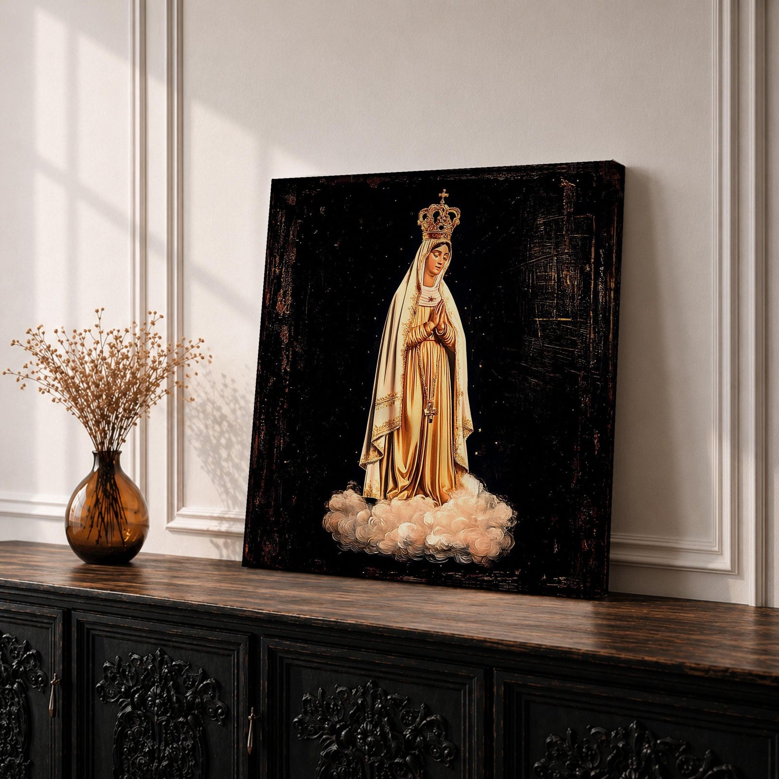 Our Lady of Fatima Wall Art Marian Apparition Framed Canvas Portugal Catholic Home Decor