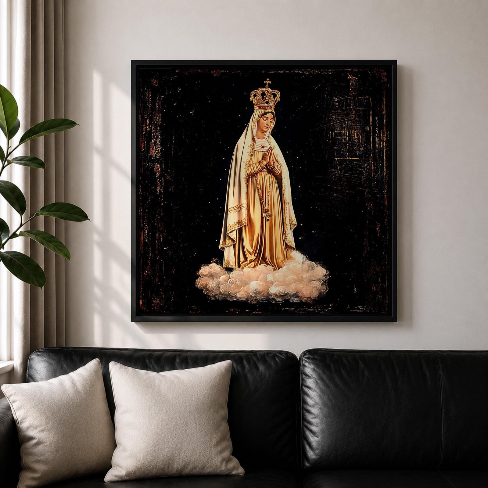 Our Lady of Fatima Wall Art Marian Apparition Framed Canvas Portugal Catholic Home Decor