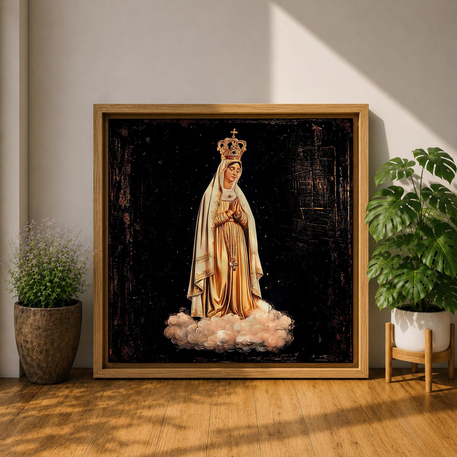 Our Lady of Fatima Wall Art Marian Apparition Framed Canvas Portugal Catholic Home Decor
