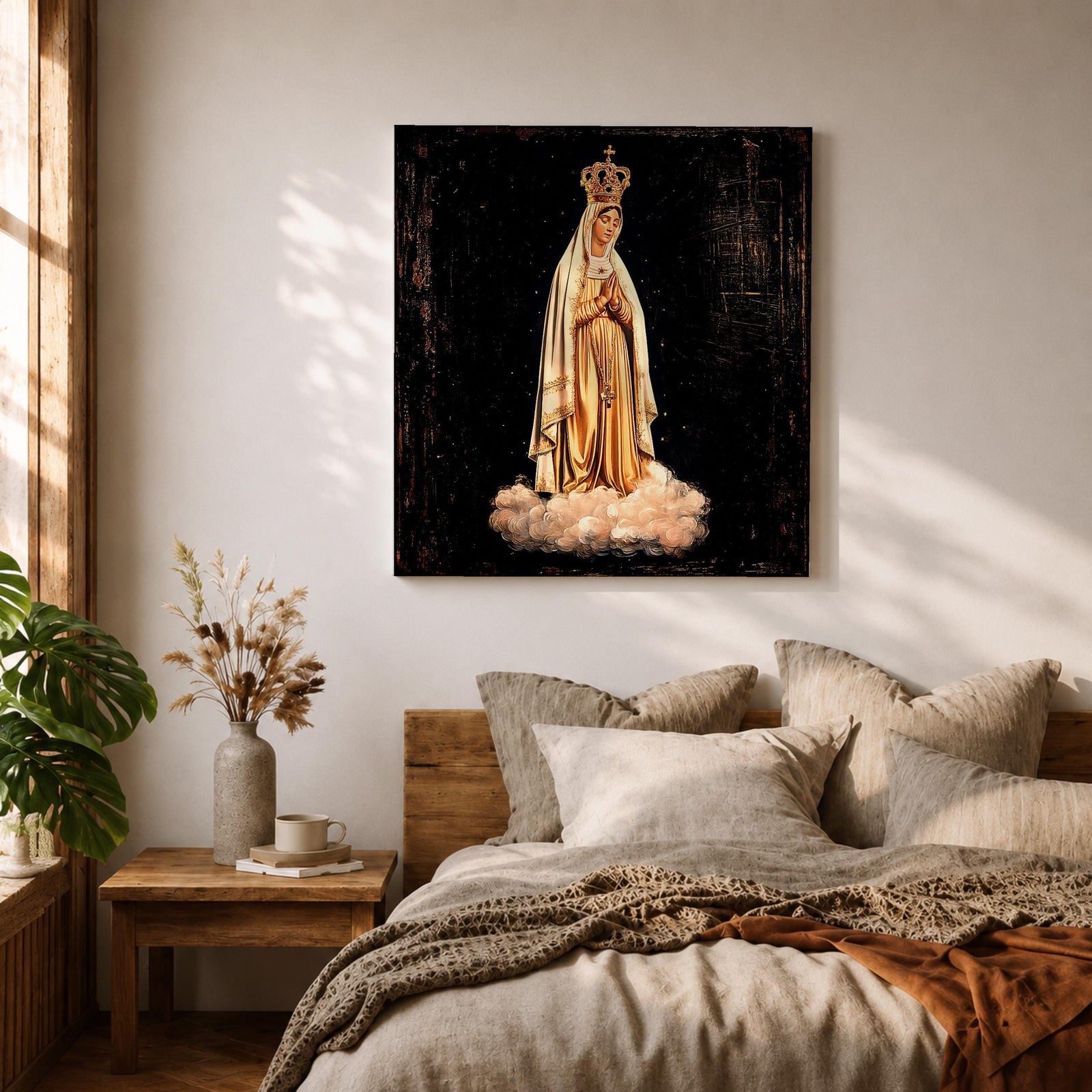 Our Lady of Fatima Wall Art Marian Apparition Framed Canvas Portugal Catholic Home Decor
