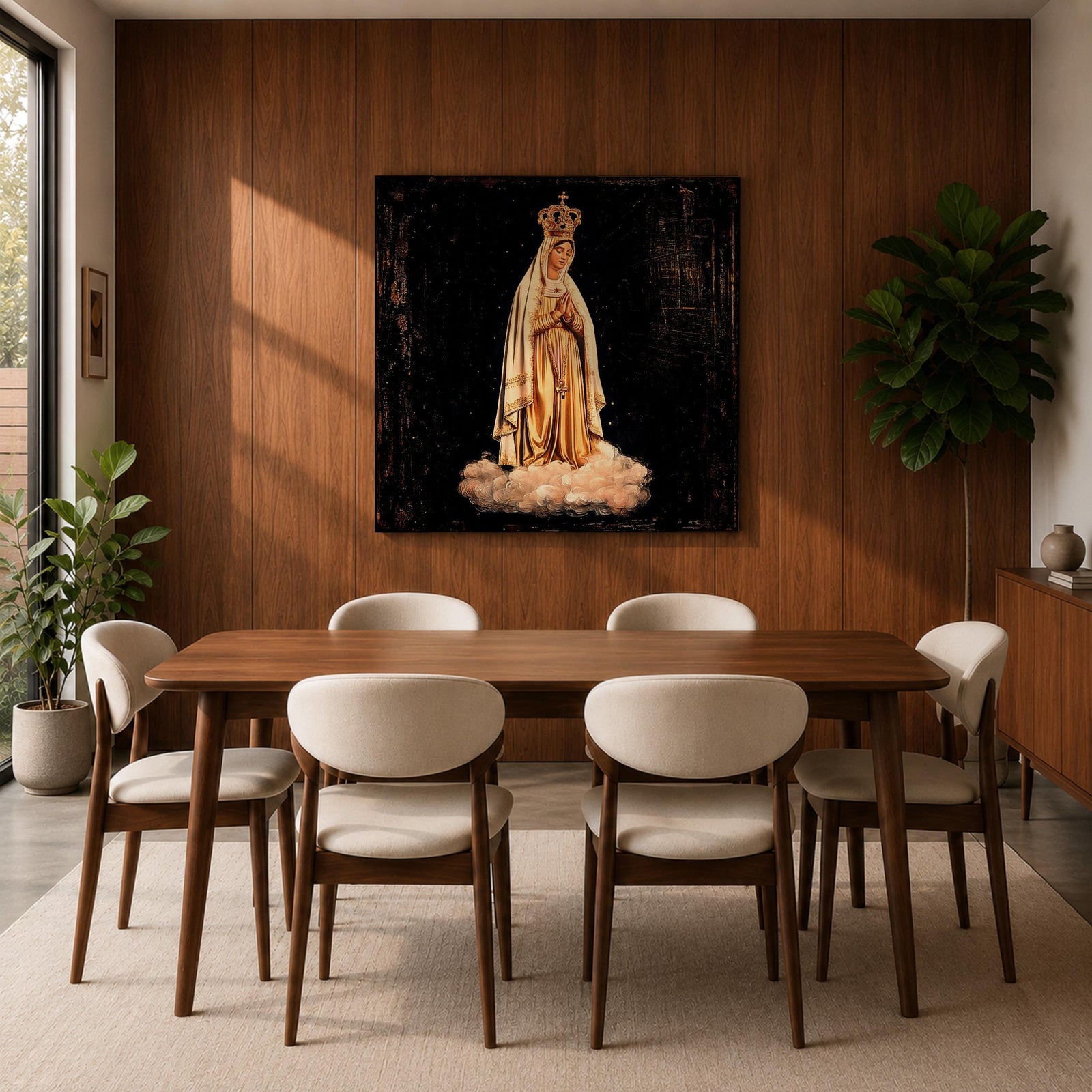Our Lady of Fatima Wall Art Marian Apparition Framed Canvas Portugal Catholic Home Decor