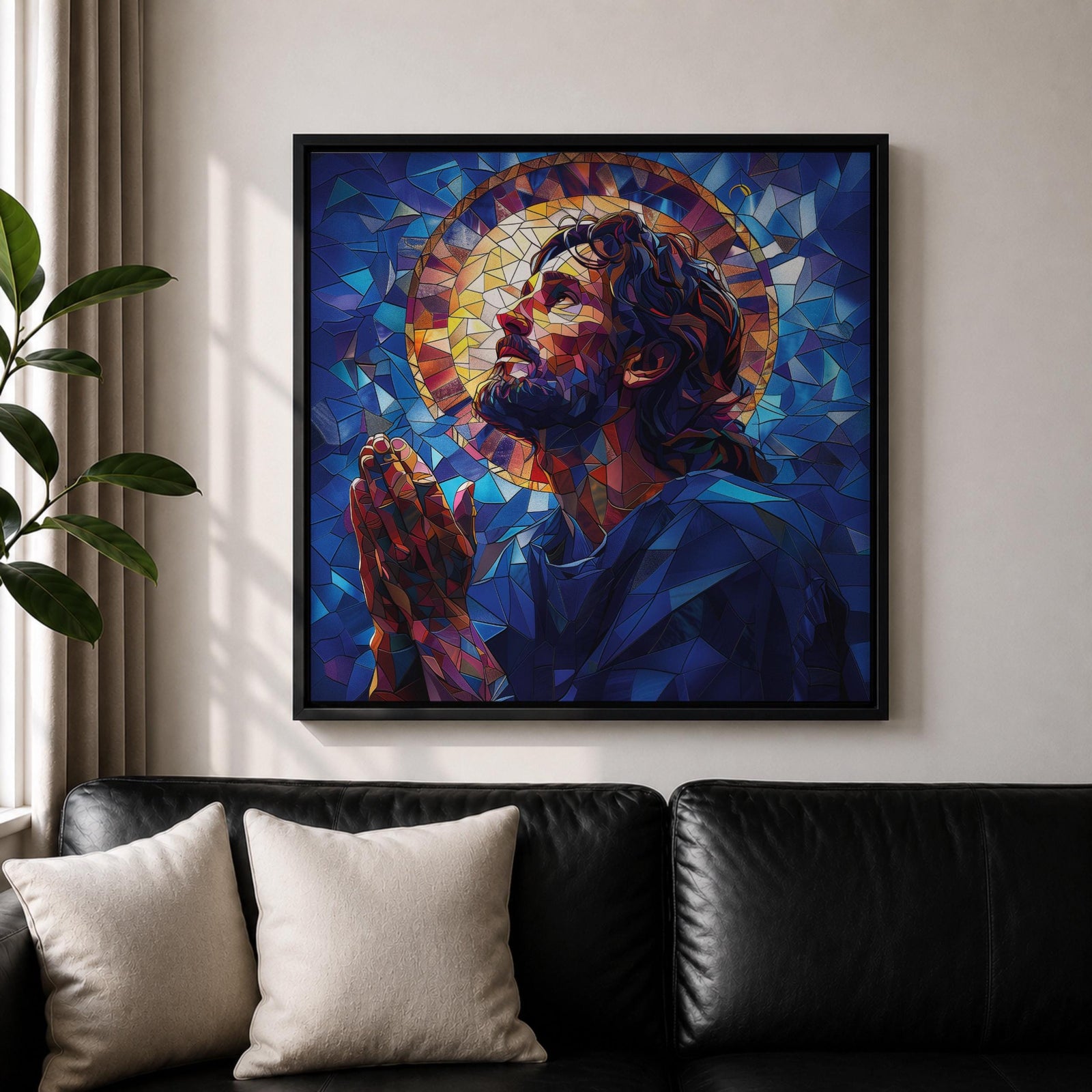 Jesus Wall Art Christ Framed Canvas Mosaic Stained Glass Christian Gift Catholic Home Decor