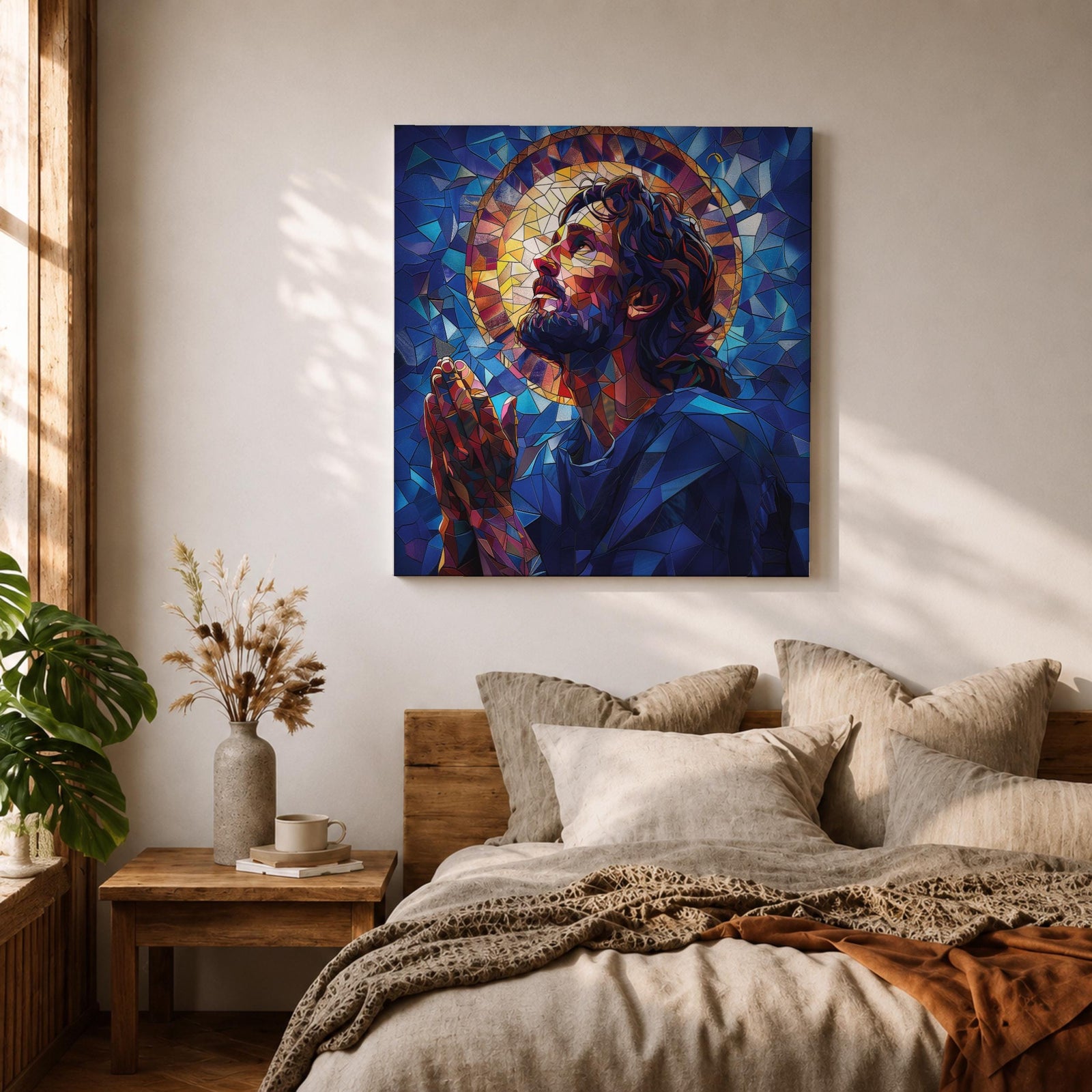 Jesus Wall Art Christ Framed Canvas Mosaic Stained Glass Christian Gift Catholic Home Decor