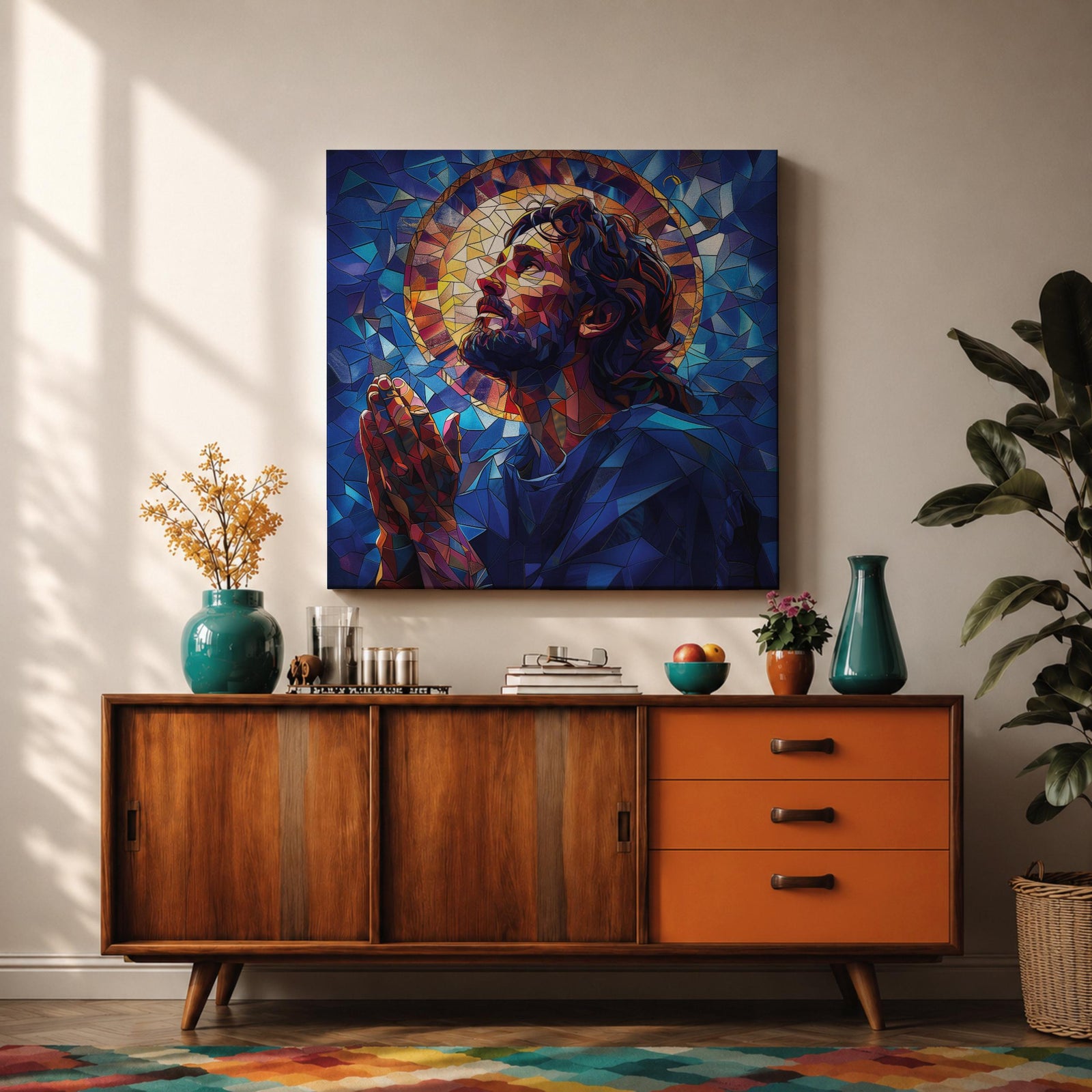 Jesus Wall Art Christ Framed Canvas Mosaic Stained Glass Christian Gift Catholic Home Decor