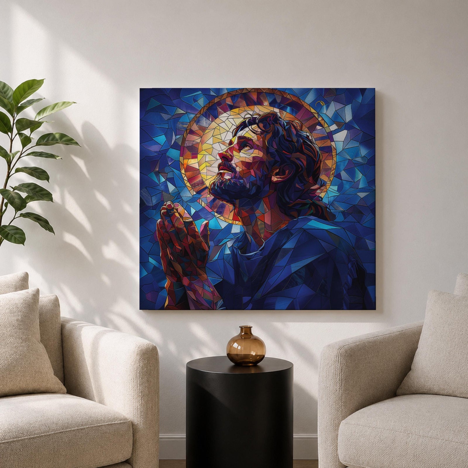 Jesus Wall Art Christ Framed Canvas Mosaic Stained Glass Christian Gift Catholic Home Decor