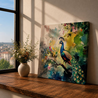 Peacock Wall Art Exotic Bird Framed Canvas Tropical Watercolor Nature Botanical Colorful Home Decor