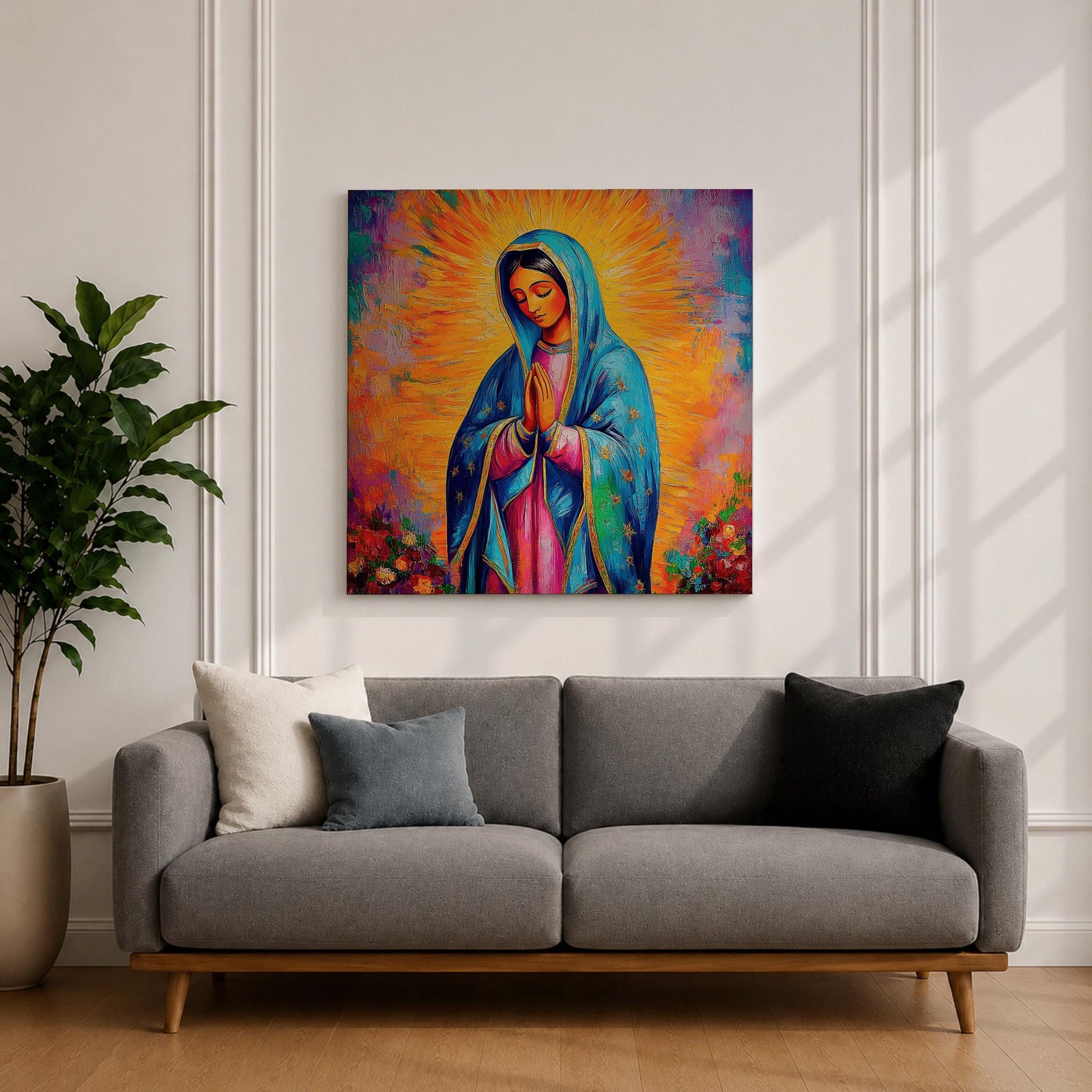 Our Lady of Guadalupe Wall Art Virgencita Framed Canvas Catholic Mexican Home Decor