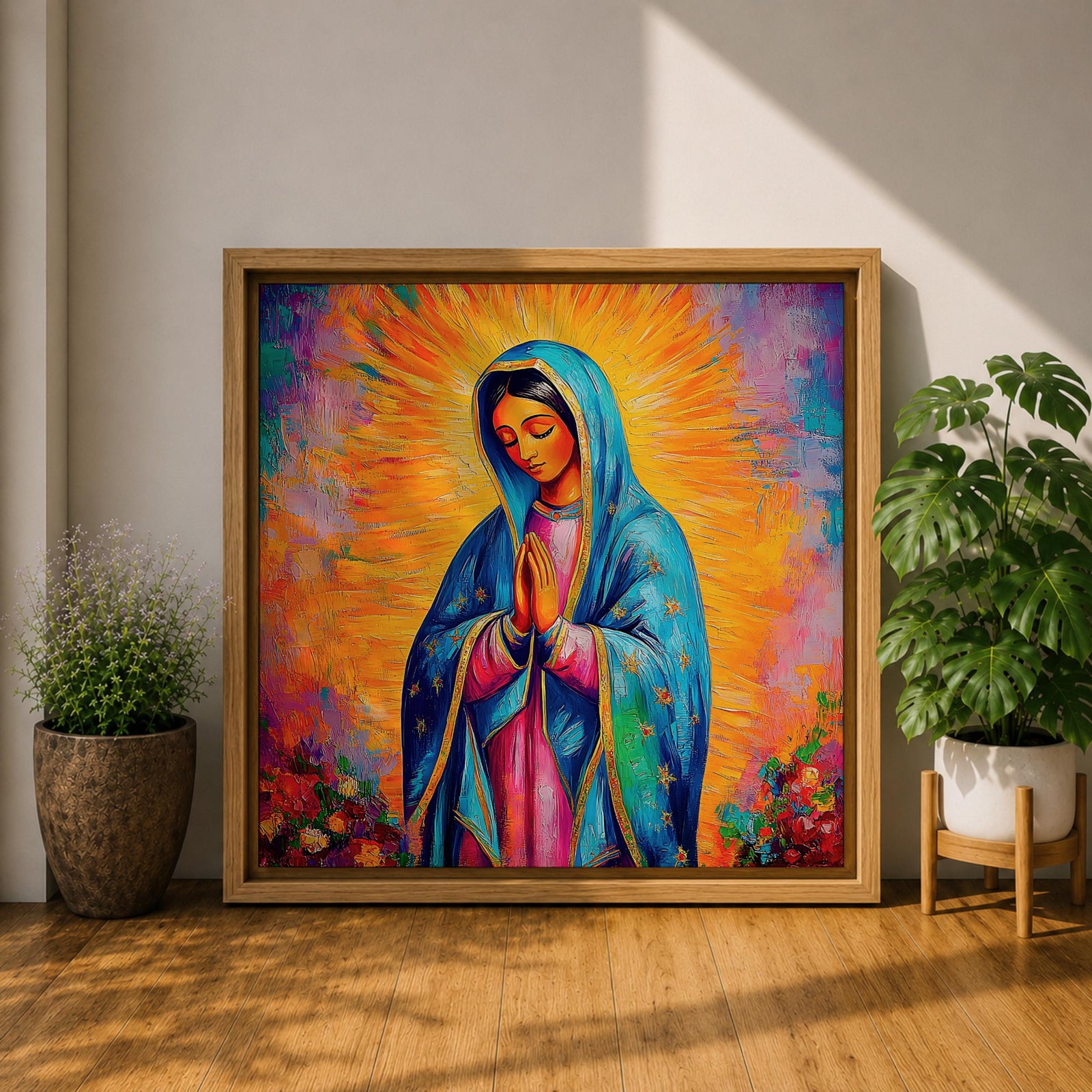 Our Lady of Guadalupe Wall Art Virgencita Framed Canvas Catholic Mexican Home Decor
