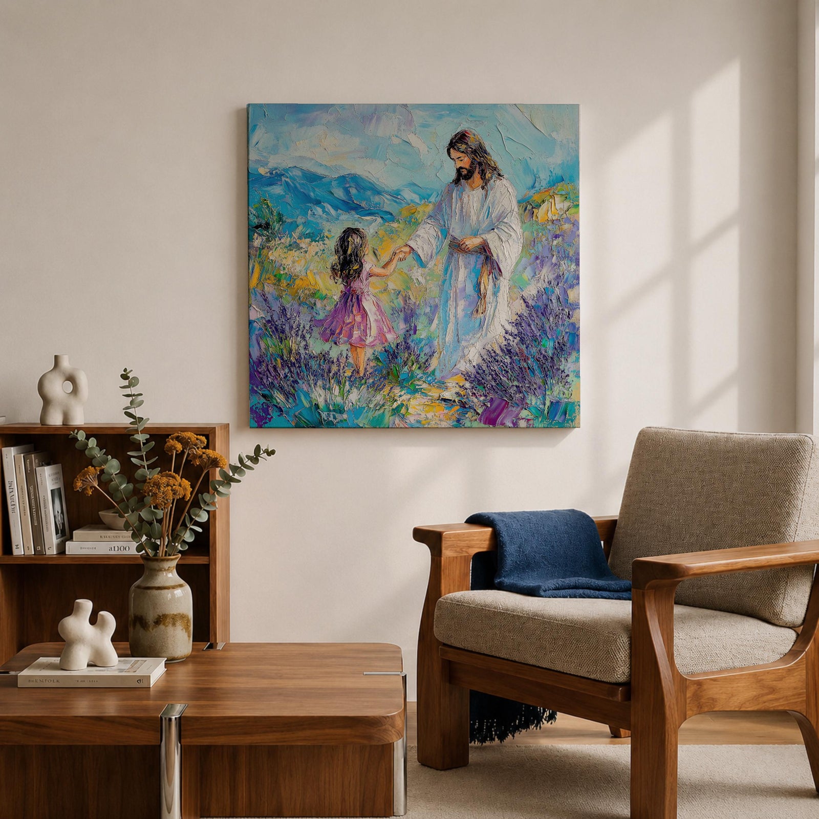 Jesus with Children Wall Art Biblical Framed Canvas Impasto Christian Gifts Catholic Home Decor