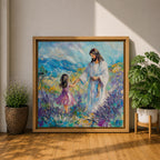 Jesus with Children Wall Art Biblical Framed Canvas Impasto Christian Gifts Catholic Home Decor