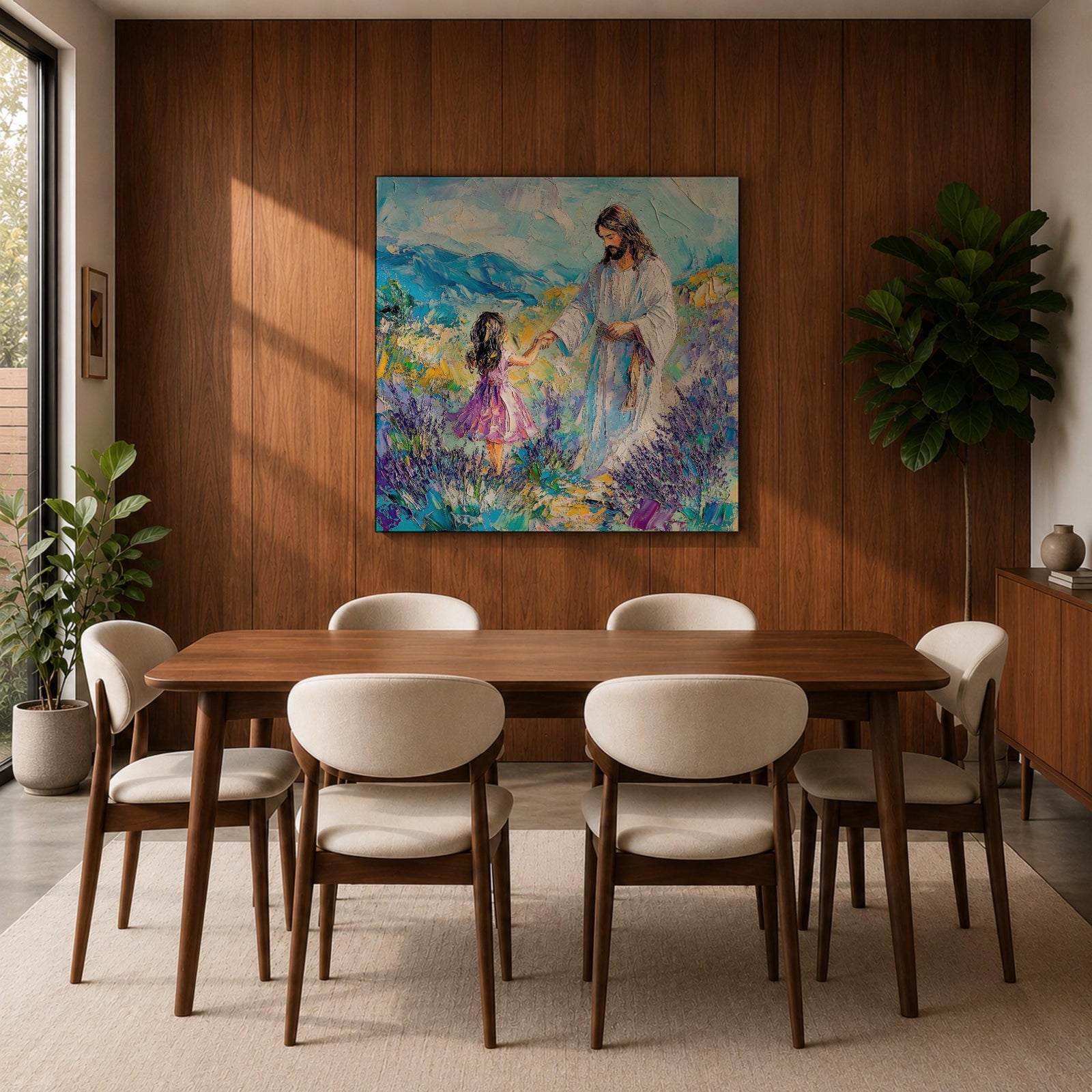 Jesus with Children Wall Art Biblical Framed Canvas Impasto Christian Gifts Catholic Home Decor