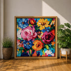 Floral Bouquet Wall Art Flower Arrangement Framed Canvas Botanical Impasto Boho Home Decor