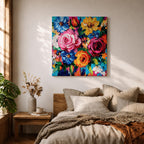 Floral Bouquet Wall Art Flower Arrangement Framed Canvas Botanical Impasto Boho Home Decor