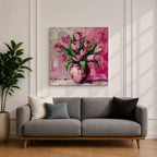 Tulip Vase Wall Art Flower Bouquet Framed Canvas Spring Garden Impasto Boho Home Decor