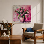 Tulip Vase Wall Art Flower Bouquet Framed Canvas Spring Garden Impasto Boho Home Decor