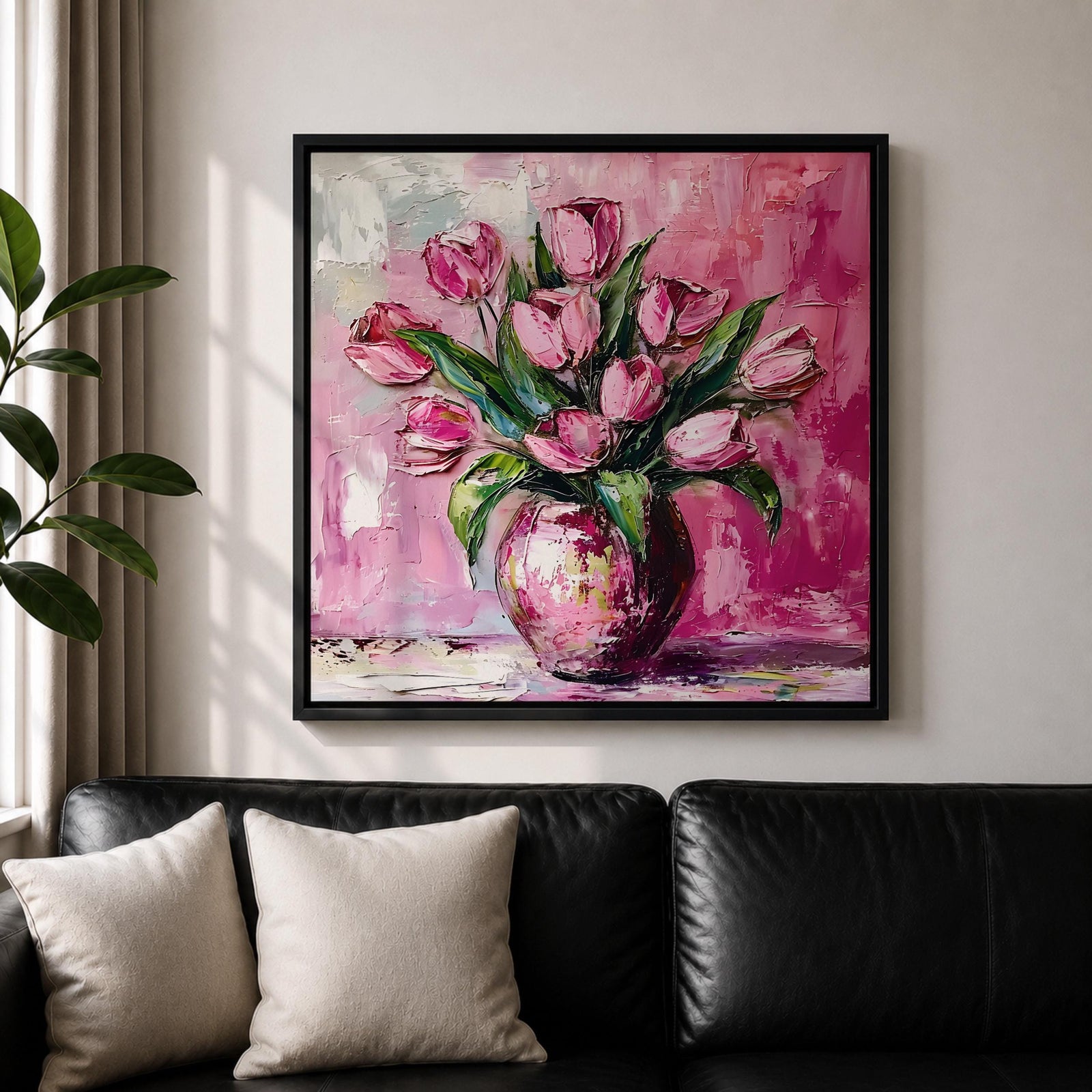 Tulip Vase Wall Art Flower Bouquet Framed Canvas Spring Garden Impasto Boho Home Decor