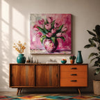 Tulip Vase Wall Art Flower Bouquet Framed Canvas Spring Garden Impasto Boho Home Decor