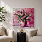 Tulip Vase Wall Art Flower Bouquet Framed Canvas Spring Garden Impasto Boho Home Decor