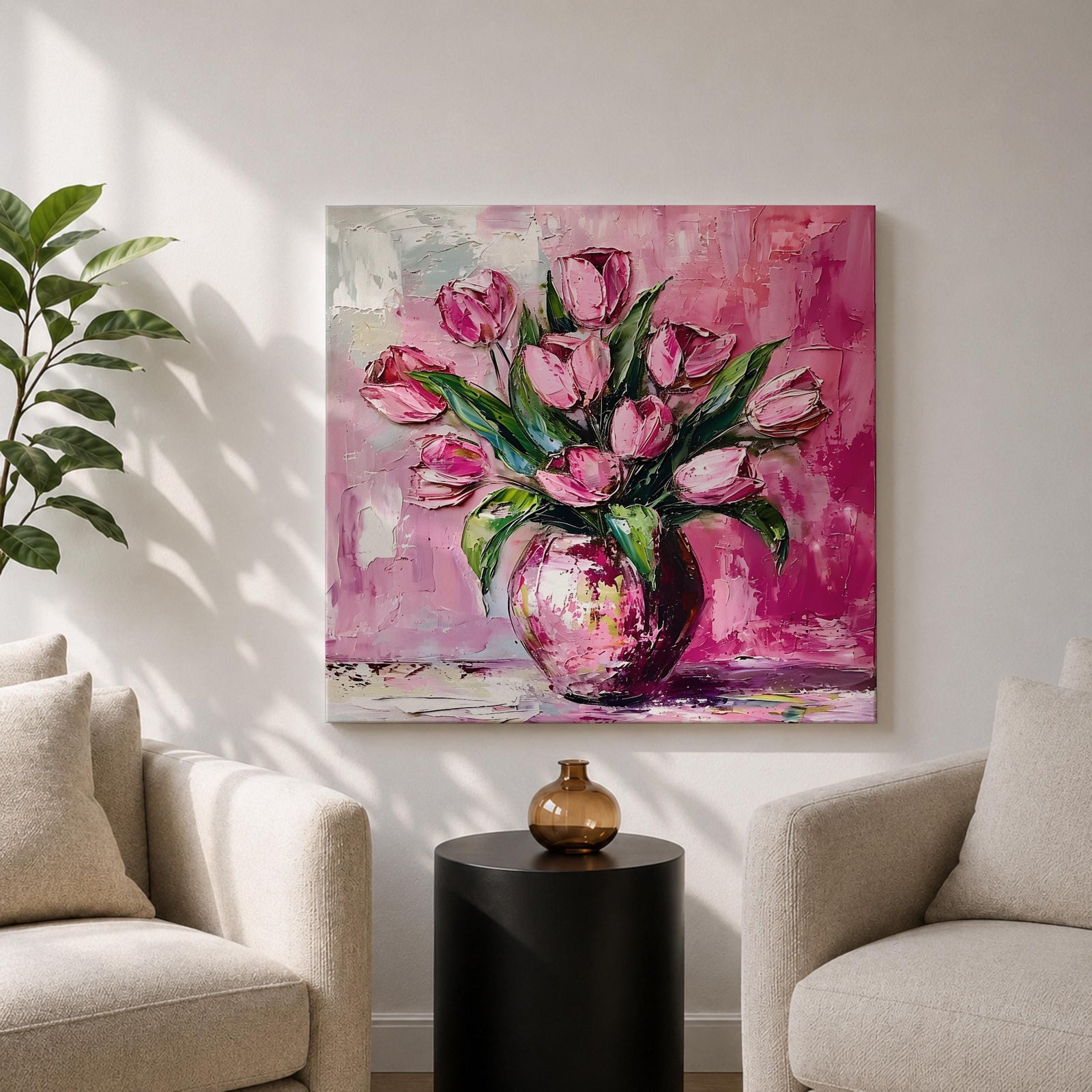 Tulip Vase Wall Art Flower Bouquet Framed Canvas Spring Garden Impasto Boho Home Decor