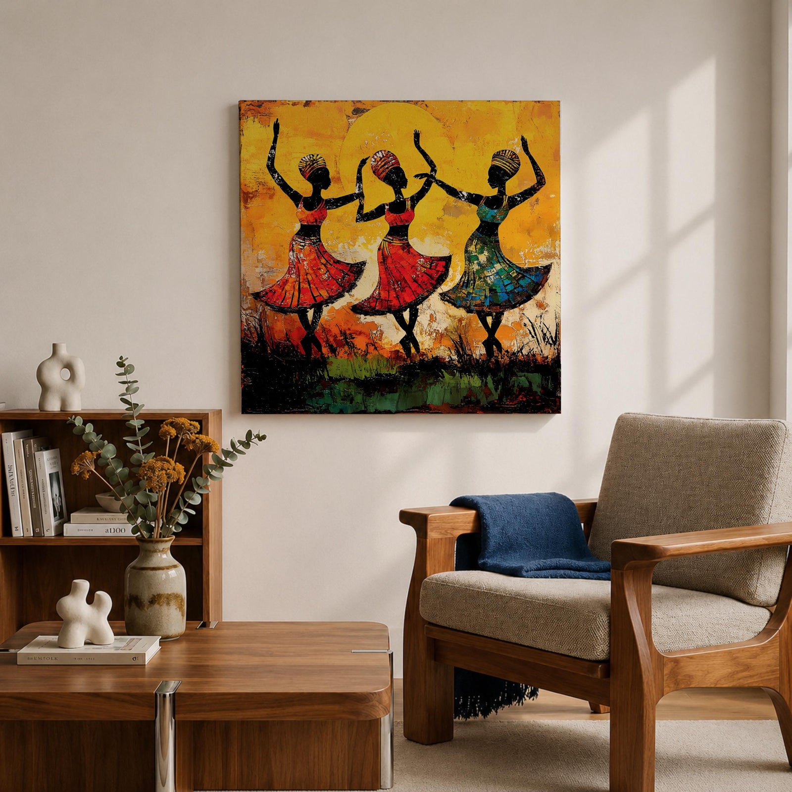 African Tribal Dance Wall Art African Women Framed Canvas Ethnic Culture Impasto Home Decor