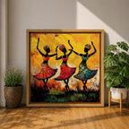 African Tribal Dance Wall Art African Women Framed Canvas Ethnic Culture Impasto Home Decor