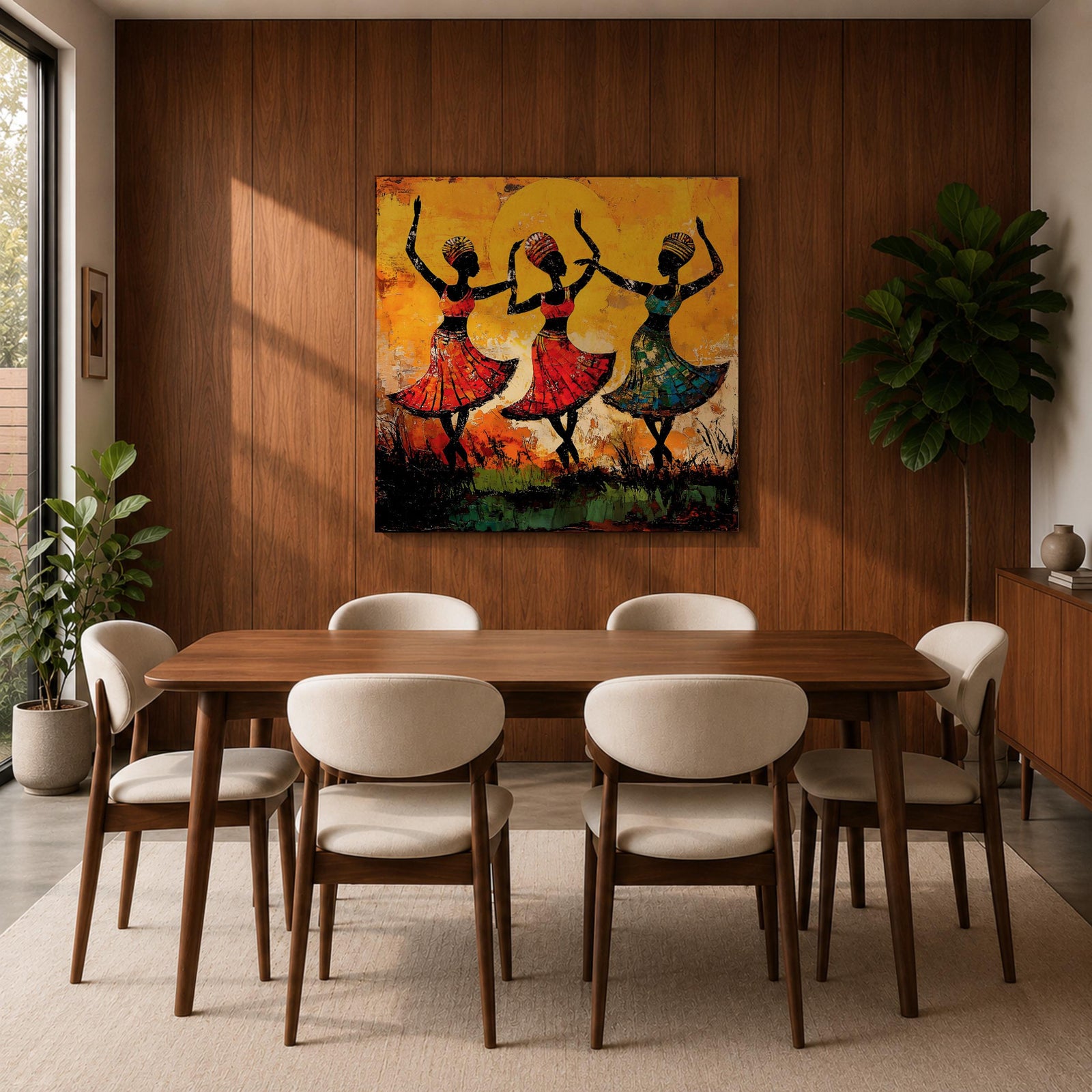 African Tribal Dance Wall Art African Women Framed Canvas Ethnic Culture Impasto Home Decor