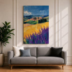 Tuscan Lavender Field Wall Art Italian Countryside Framed Canvas Tuscany Impasto Farmhouse Decor