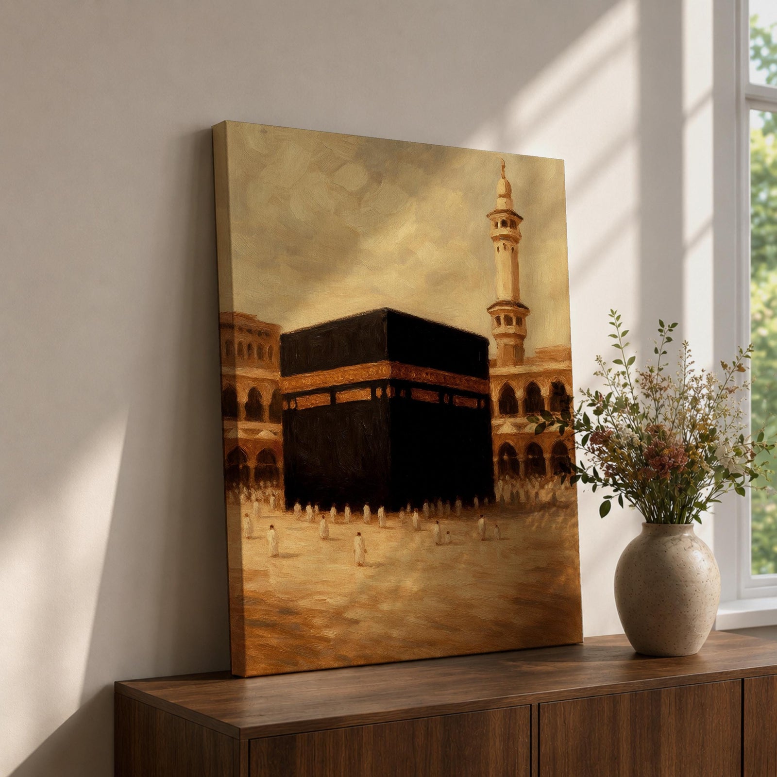 Kaaba Wall Art Mecca Grand Mosque Framed Canvas Masjid Al Haram Vintage Islamic Decor