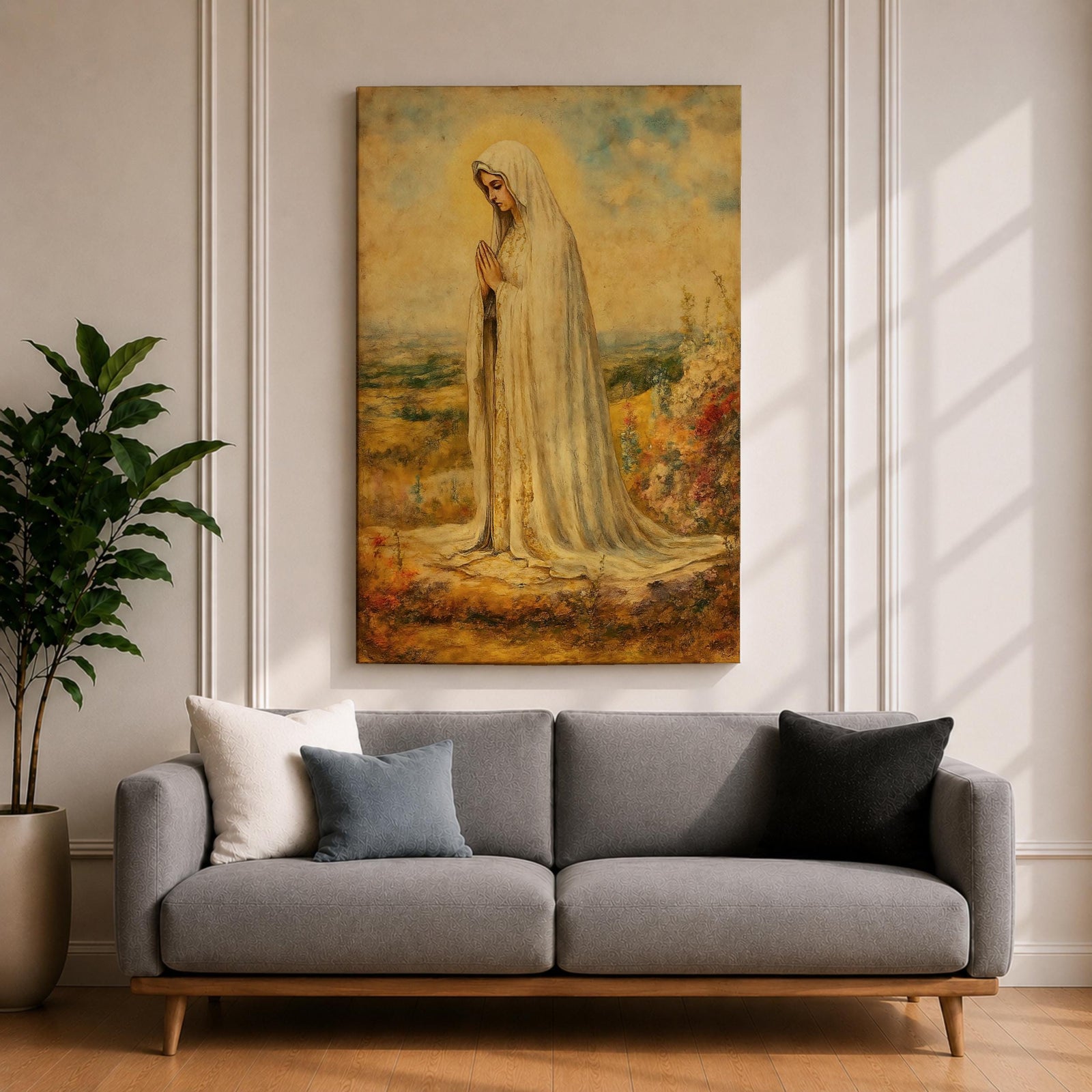 Our Lady Fatima Wall Art Virgin Mary Framed Canvas Catholic Sacred Religious Home Decor